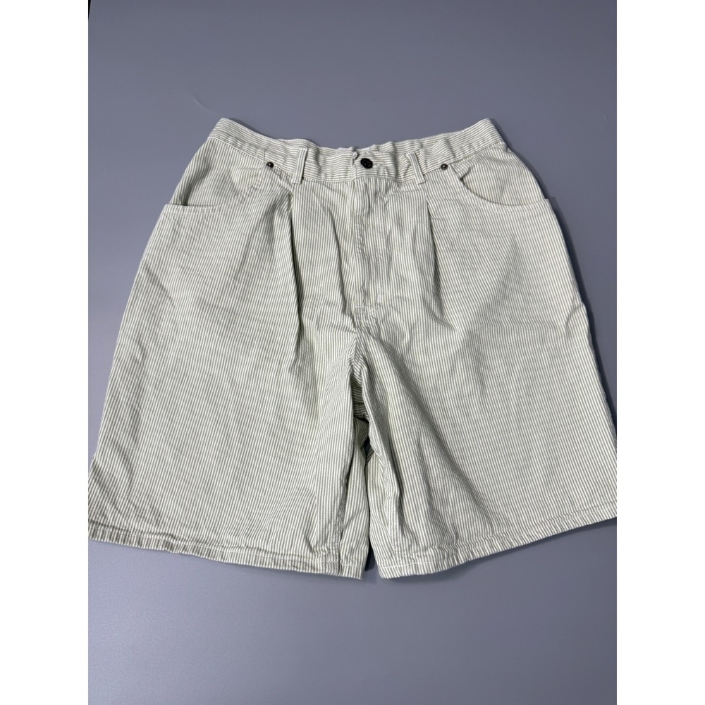 Vintage 90s CHIC Pinstripe‎ Cotton Shorts Womens 18 Green White High Rise USA